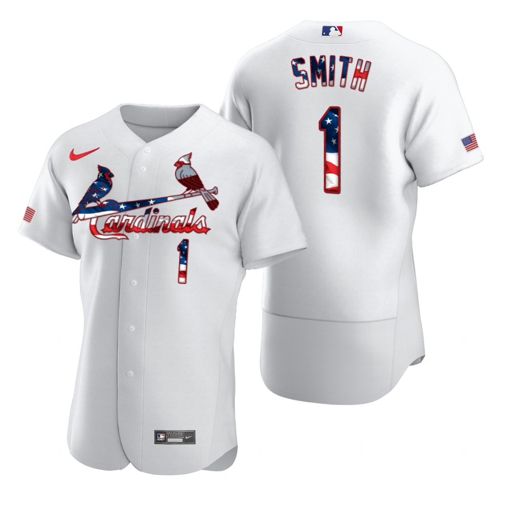 St. Louis Cardinals 1 Ozzie Smith Men Nike White Fluttering USA Flag Limited Edition Authentic MLB Jersey